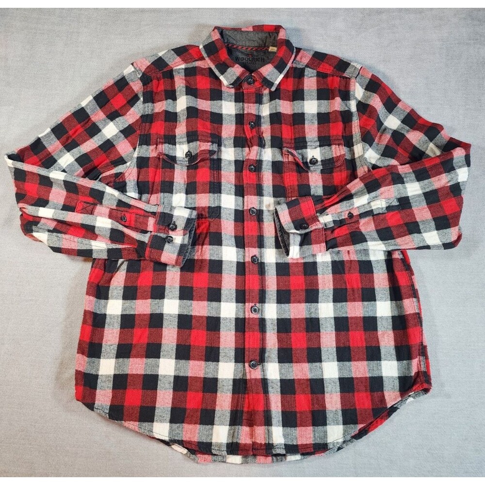 Woolrich Men's Medium Red Plaid Flannel Shirt Long Sleeve Button Up Outdoors